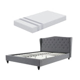 Artiss and BedStory Double Bed Frame and Mattress Set Memory Foam Cooling Gel Medium Soft Tufted Wing Headboard Grey