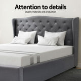Artiss and BedStory Double Bed Frame and Mattress Set Memory Foam Cooling Gel Medium Soft Tufted Wing Headboard Grey