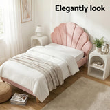 Artiss Bed Frame King Single with 2 Bedside Tables Set Scallop Headboard Pink Velvet Fabric Beds Base