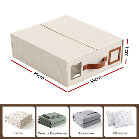 Artiss Bed Sheet Organisers Box 4Pcs Storage King Size Bedding Foldable Beige