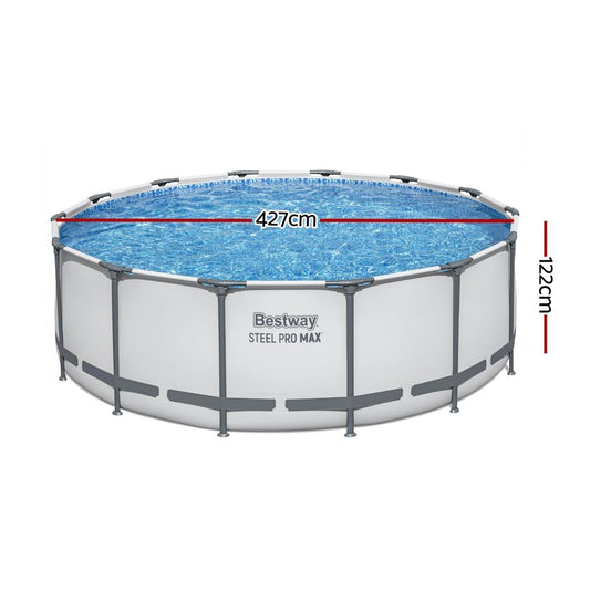 Bestway Swimming Pool 427x427x122cm Steel Frame Above Ground Pools Round Filter Pump Ladder