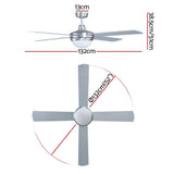 Devanti 52'' Ceiling Fan DC Motor w/Light w/Remote - Silver