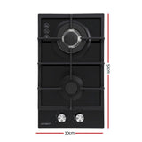 Devanti Gas Cooktop 30cm 2 Burner Built-in Stove Glass Cook Top NG LPG Wok Burner
