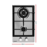 Devanti Gas Cooktop 30cm 2 Burner Silver
