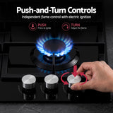 Devanti 59cm Gas Cooktop 3 Burner Knob Control Glass Hob Cast Iron Black