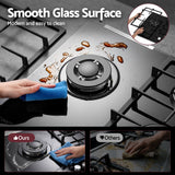 Devanti 59cm Gas Cooktop 3 Burner Knob Control Glass Hob Cast Iron Black