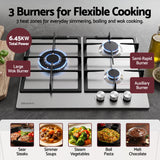 Devanti 59cm Gas Cooktop 3 Burner Knob Control Stainless Steel Hob Silver