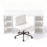 Artiss Office Desk & Chair Set 150cm Computer Desk with 6 Storage Shelves & Ergonomic Cross Legged Chair Armless Cross PU Leather Office Chair with Wheels