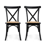 Artiss 2x Dining Chairs Rattan Wooden Kitchen Accent Chair Cafe Lounge Rubber Wood