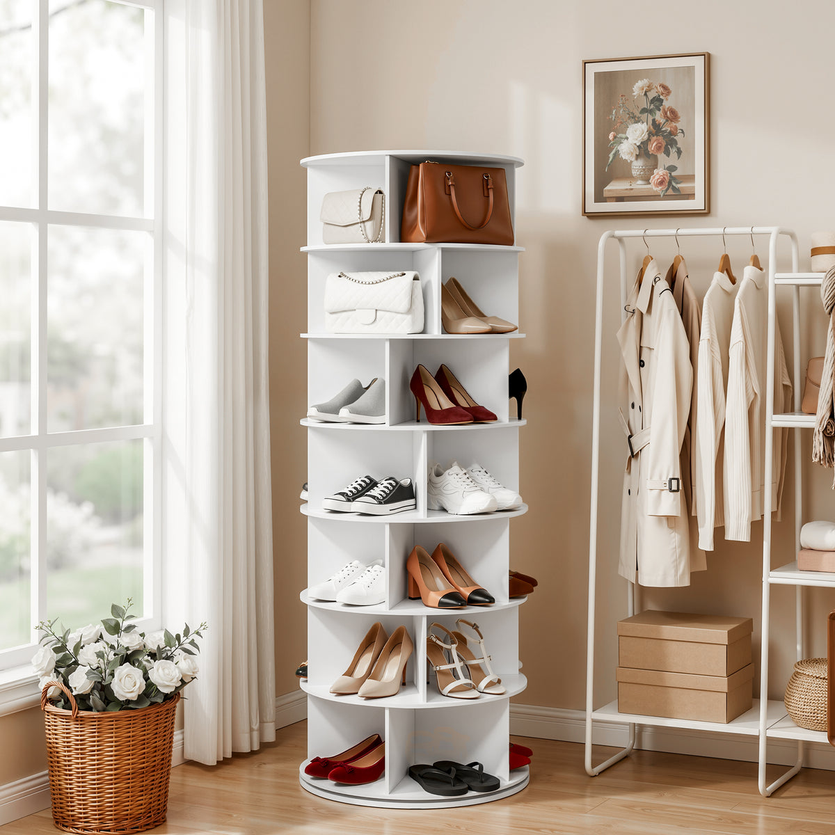 Artiss 7 Tier 360Â° Rotating Shoe Rack Storage Display Shelf White