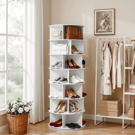 Artiss 7 Tier 360Â° Rotating Shoe Rack Storage Display Shelf White