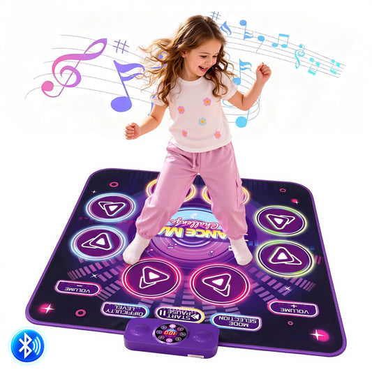 Keezi Dance Mat Toy for Kids Age 3-12 Electronic Dance Pad with Bluetooth 4 Game Modes Purple