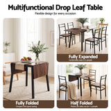 Artiss Dining Table and Chairs Set 5pcs with Extendable 60-120cm Drop-Leaf Table Brown