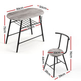 Artiss Oval Dining Table Set 3PC Space-Saving Bistro Kitchen Storage Wine Rack Grey