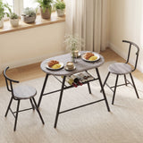 Artiss Oval Dining Table Set 3PC Space-Saving Bistro Kitchen Storage Wine Rack Grey