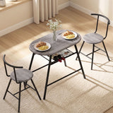 Artiss Oval Dining Table Set 3PC Space-Saving Bistro Kitchen Storage Wine Rack Grey