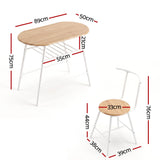 Artiss Oval Dining Table Set 3PC Space-Saving Bistro Kitchen Storage Wine Rack Natural White