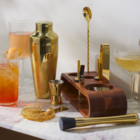 DAVIS & WADDELL BAR SET WITH ACACIA STAND 10PCE