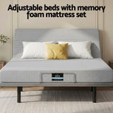 Artiss Double Bed Frame and Giselle Bedding Double Memory Foam Mattress Set, Electric Bed Base with Zero Gravity & 7 Zone Cooling Comfort for Back Pain Relief, Black & Grey,15cm Thickness