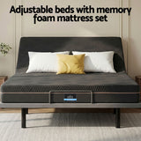 Artiss Queen size bed frame with Giselle Bedding Queen Mattress, adjustable bed Base Combo for Snoring Relief, Independent Head Foot Incline, Wireless Remote, Black,18cm Thickness