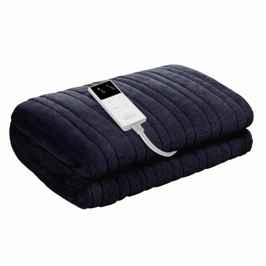 Giselle Electric Throw Rug Double Size 200x180cm Coral Fleece Heated Blanket Charcoal