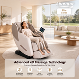 Livemor Elite 4D Massage Chair Recliner, SL Track Zero Gravity & Heat Auto Body Scan, 12 Auto Programs, 3 Zero-G Positions, Foot Rollers, Airbag Compression, Bluetooth Speaker, Wireless Charging
