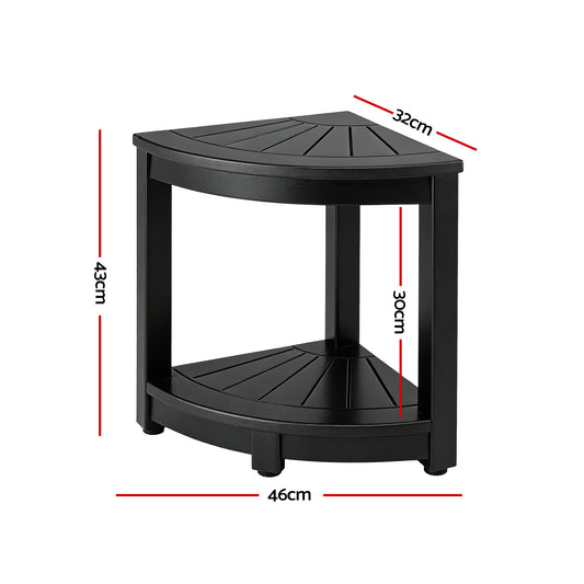 Gardeon Outdoor Coffee Side Table HDPE Desk Corner Shower Stool Bench Seat with Storage Shelf Black