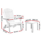 Gardeon 3PC Adirondack Outdoor Table and Chairs Wooden Foldable Beach Chair White