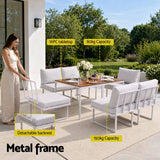Gardeon 6 Seater Outdoor Dining Sofa Set Steel Frame Cushions White