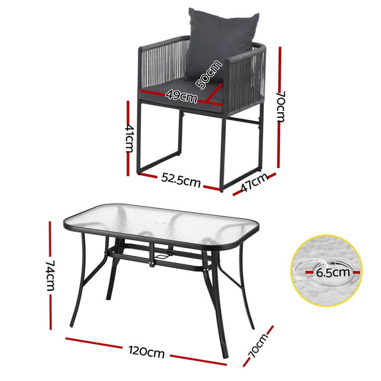 Gardeon 5PCS Outdoor Dining Set Table and Chairs Rope Patio Furniture Garden Black