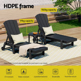 Gardeon Sun Lounge Lounger Table and Chairs Beach Chair HDPE Patio Outdoor Furniture Wheels Black