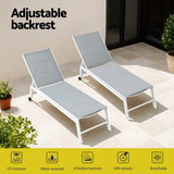 Gardeon 2PC Sun Lounger Chaise Lounge Wheels Patio Furniture Outdoor Setting White