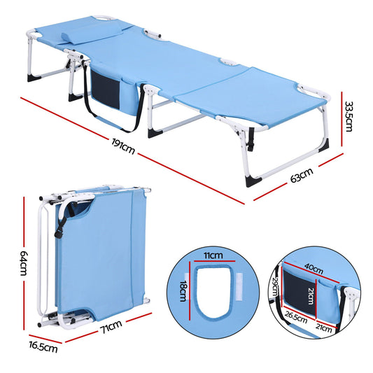 Gardeon Sun Lounger 5 Position Folding Tanning Chair with Face Hole Blue