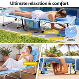 Gardeon Sun Lounger 5 Position Folding Tanning Chair with Face Hole Blue