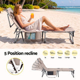 Gardeon Sun Lounger 5 Position Folding Tanning Chair with Face Hole Khaki
