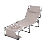 Gardeon Sun Lounger 5 Position Folding Tanning Chair with Face Hole Khaki