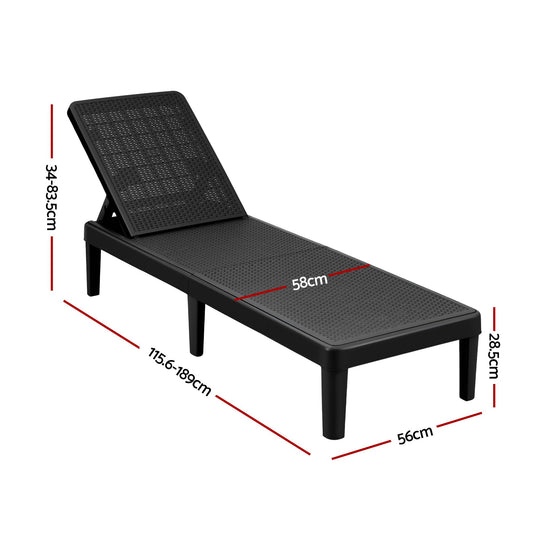 Gardeon Sun Lounge Adjustable Lounger Patio Outdoor Furniture Lightweight Black