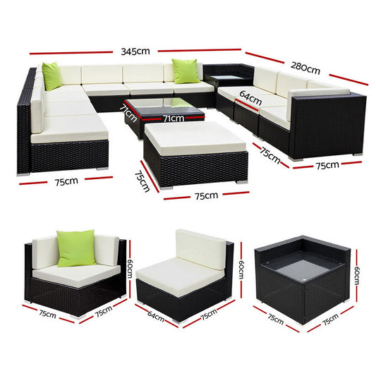 Gardeon 13-Piece Outdoor Sofa Set Wicker Couch Lounge Setting Cover