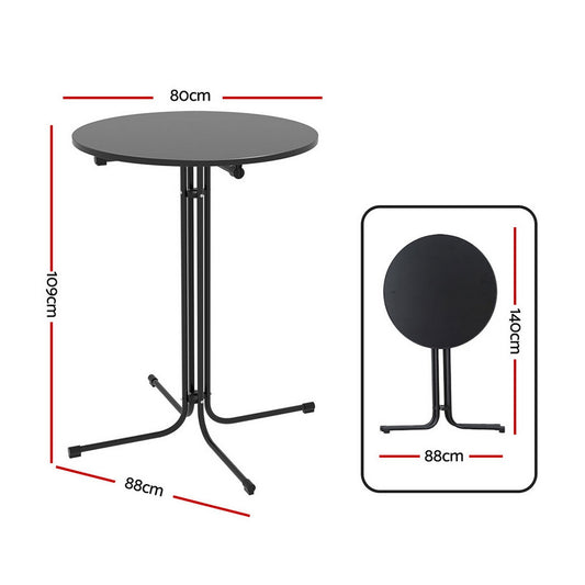Gardeon Outdoor Bar Table Round Folding Desk Top 109cm Patio Furniture Black