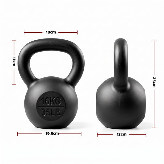 Everfit 16kg Cast Iron Kettlebell Powder Coating Flat Bottom Home Gym