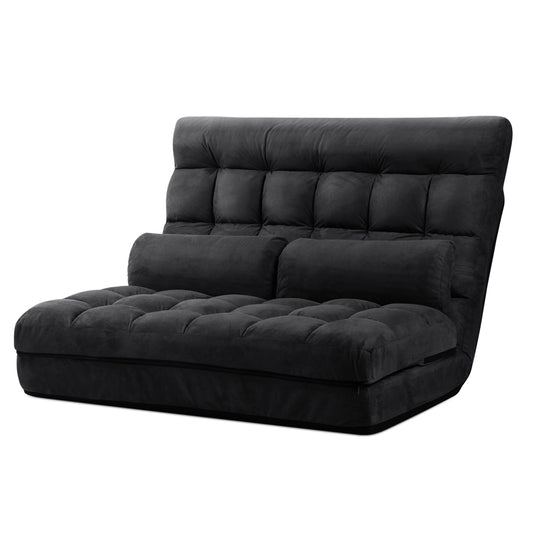 Artiss Floor Lounge Sofa Bed 2-seater Charcoal Suede
