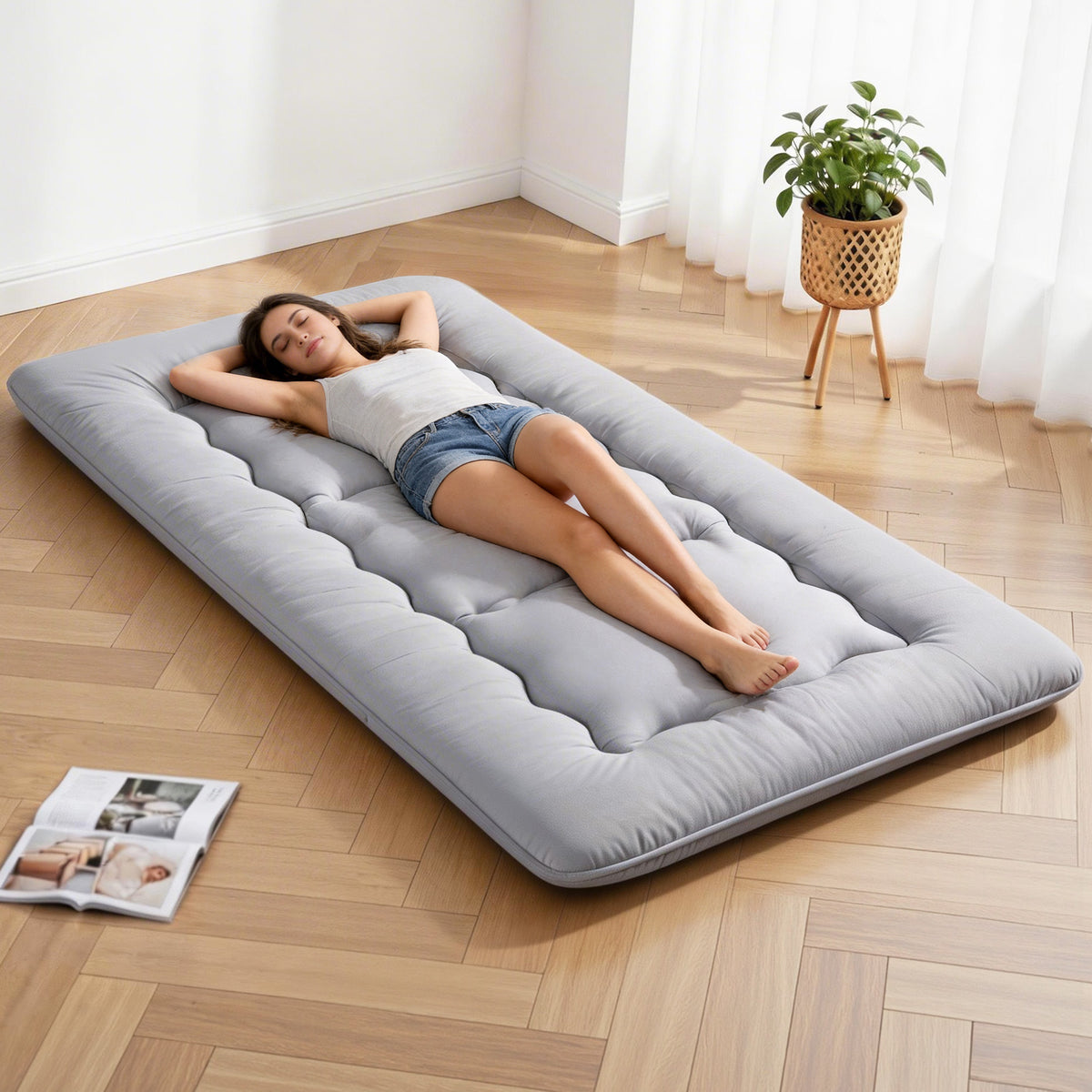 Giselle Bedding 10cm Japanese Floor Mattress Foldable Futon Mattress Washable Cover Straps