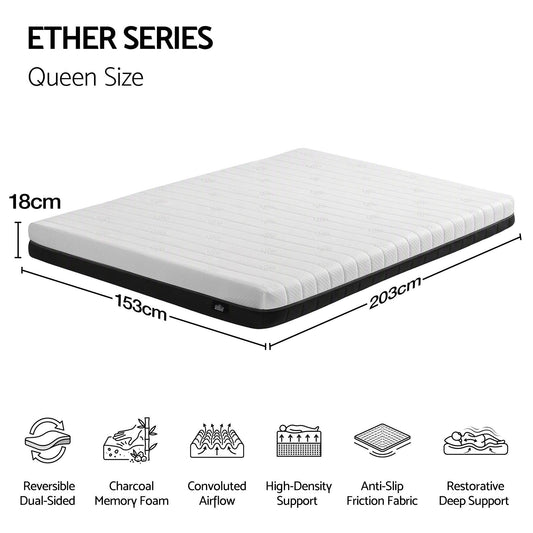 Giselle 18cm Queen Memory Foam Mattress Dual Feel Reversible Charcoal Foam