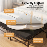 Giselle Double Folding Bed with Mattress 4 Fold Metal Frame Guest Bed Bamboo Cover
