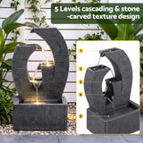 Gardeon Solar Fountain 5 Levels Cascading Water Feature Resin 50cm Black