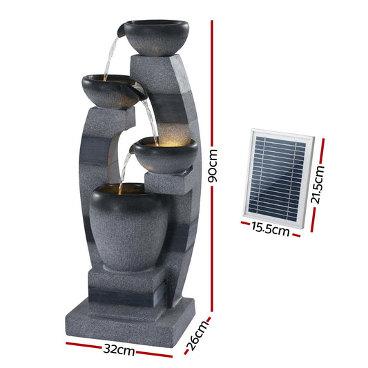 Gardeon Solar Fountain Water Feature Outdoor Fountain Indoor 4-Tier Bowl Cascading Grey