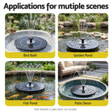 Gardeon Solar Fountain Pump Bird Bath LED Lights 165 L/h Flow 17cm Black