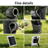 Gardeon Solar Fountain Water Feature Cascading Fountain 3-Tier Pot LED Lights 80CM Grey