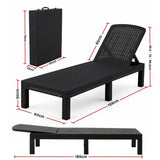 Gardeon Sun Lounge Outdoor Folding Recliner Patio Pool Beach Chair Rattan Black