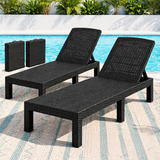 Gardeon 2X Foldable Sun Lounges Outdoor Recliner Patio Beach Chair Rattan Black